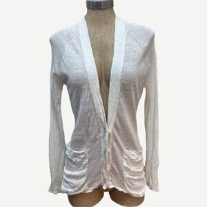 5/$20 AQUA White Linen Snap‎ Cardigan Sweater XS